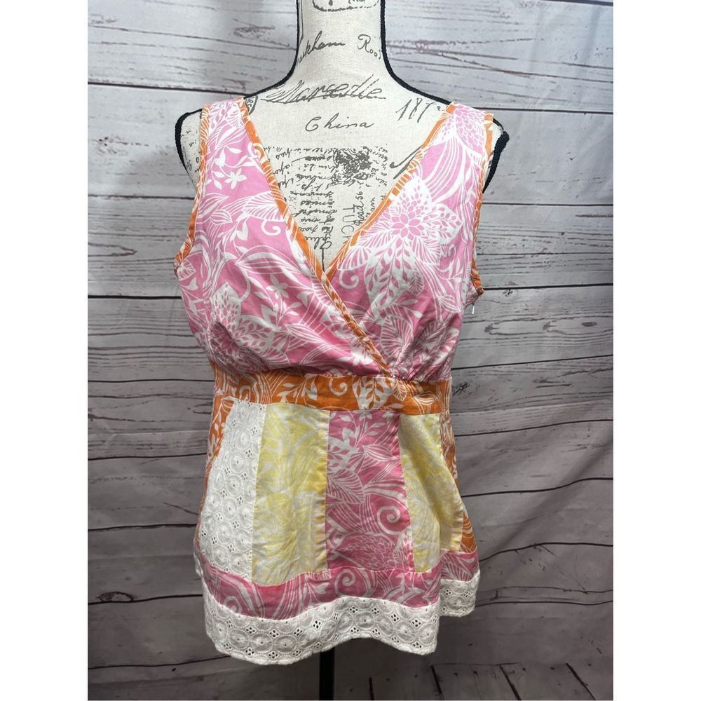 Jones New York Sport Women's‎ Size L Patchwork Floral V Neck Sleeveless Top